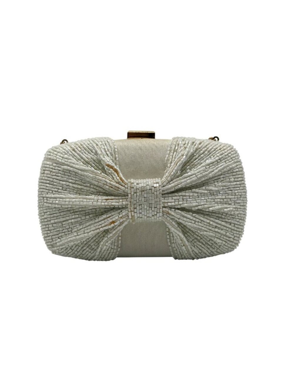 MMS Brands White Beaded Bow Clutch Bag
